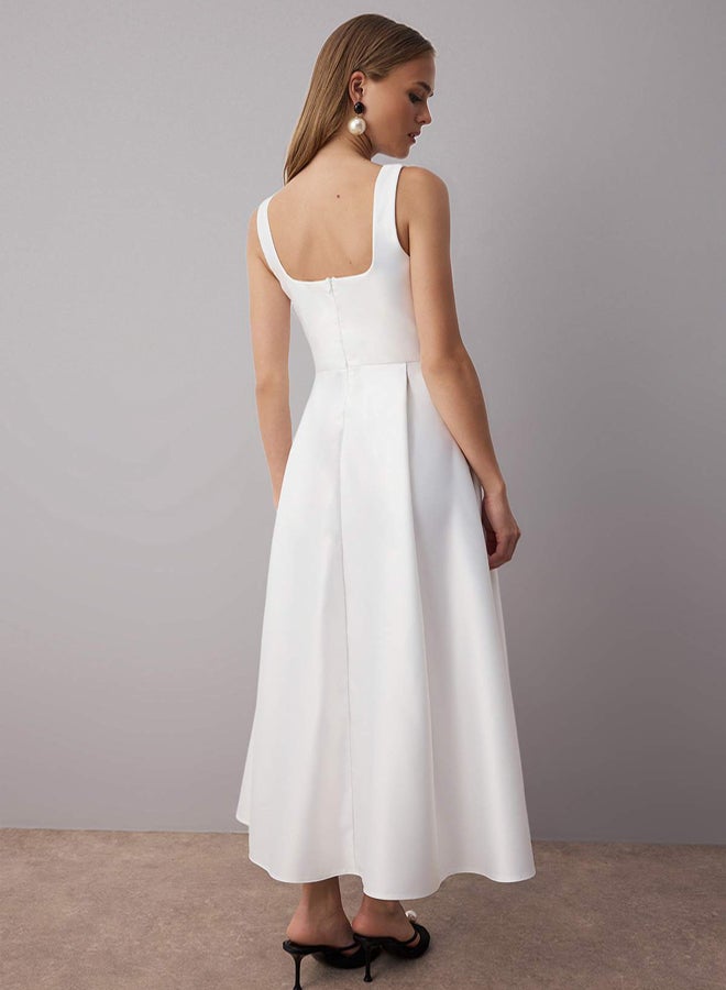 trendyol White ALine Satin Woven Stylish Evening Dress Night Homecoming Dress - Image 4