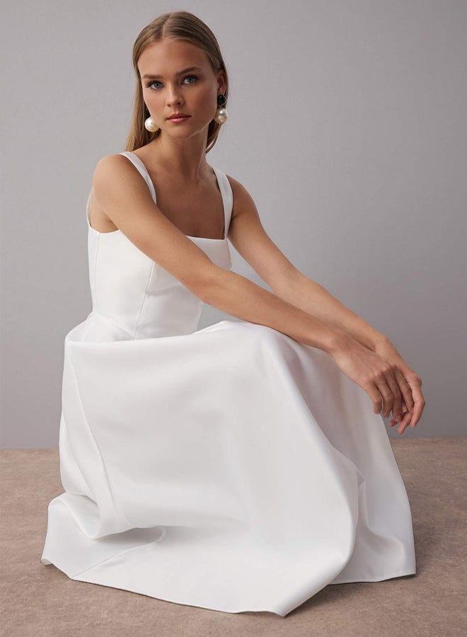 trendyol White ALine Satin Woven Stylish Evening Dress Night Homecoming Dress - Image 1