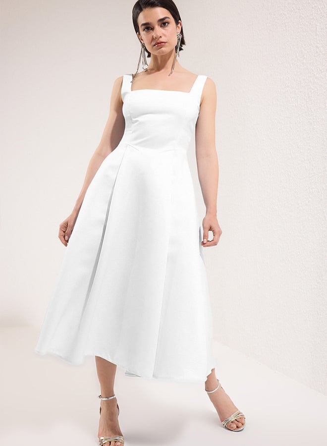 trendyol White ALine Satin Woven Stylish Evening Dress Night Homecoming Dress - Image 5