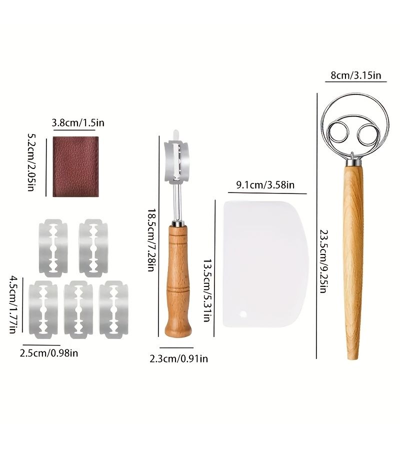 9 Piece Sourdough Baking Kit with Dough Scraper Spare Blades Paddle Blade - Image 2