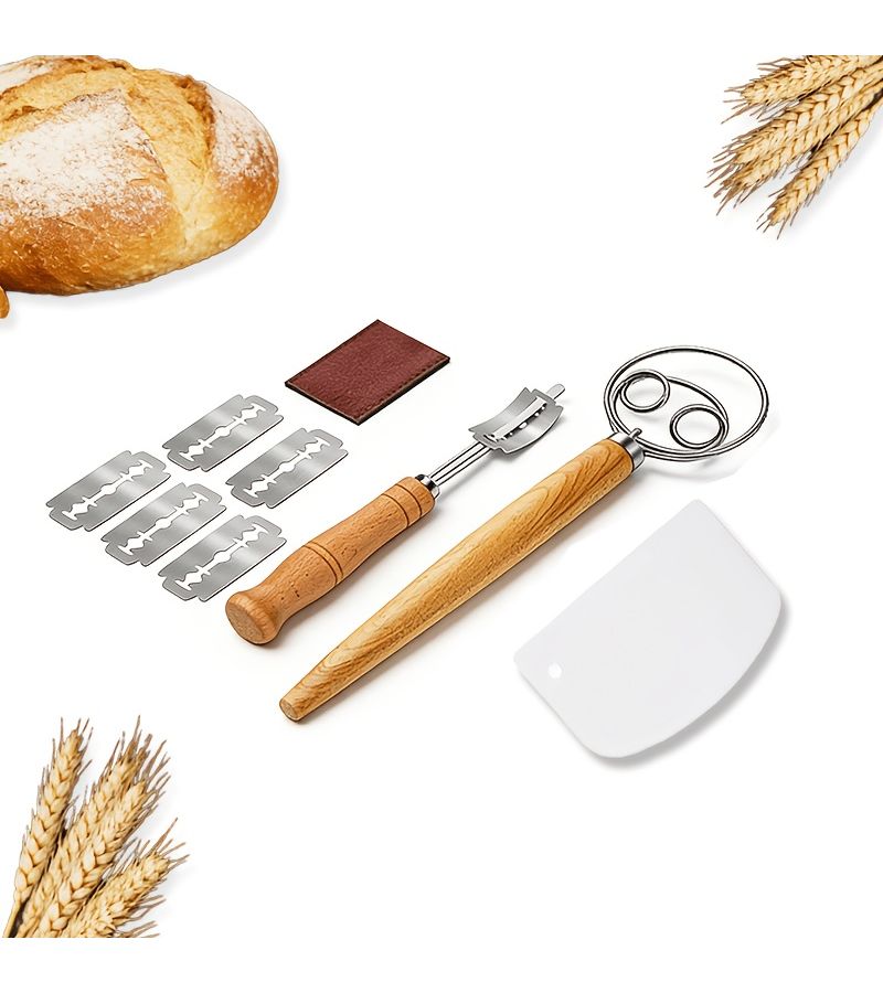 9 Piece Sourdough Baking Kit with Dough Scraper Spare Blades Paddle Blade - Image 1