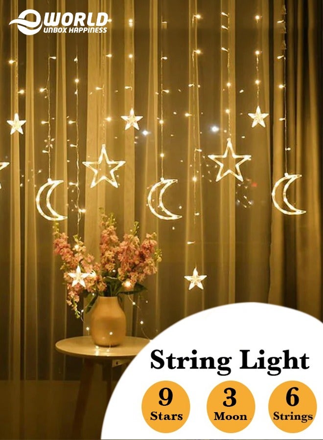 Eworld LED String Lights with 8 Lighting Modes for Eid and Ramadan Decorations, Islamic Night Lights Featuring 9 Stars and 3 Crescents Design, USB and Battery Powered, Waterproof and Safe for Indoor and Outdoor Use - Image 1