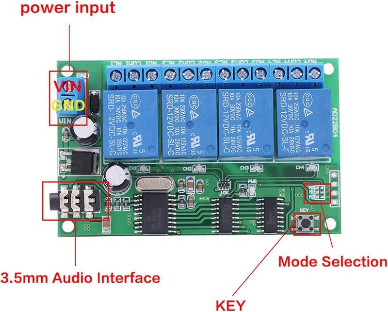 2PCS AD22B04 12V 4 Channel DTMF Audio Decoding Relay Control Commands Modifiable Remote Control Module - Image 5