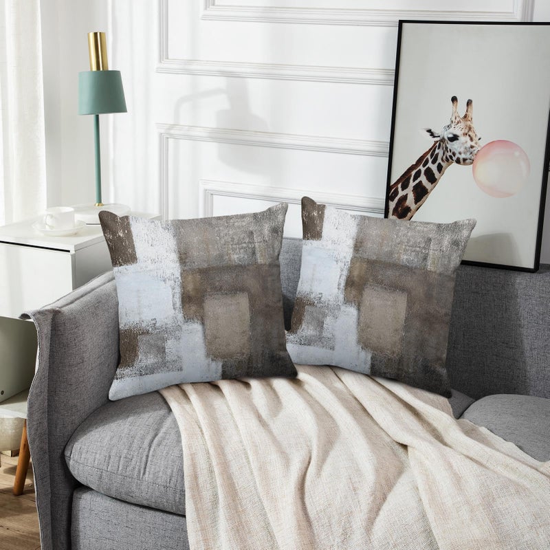 Emvency Set of 2 Brown White and Grey Throw Pillow Covers Modern Abstract Painting Decorative Pillow Cases Home Decor Standard Square 18x18 Inches Pillowcases - Image 5