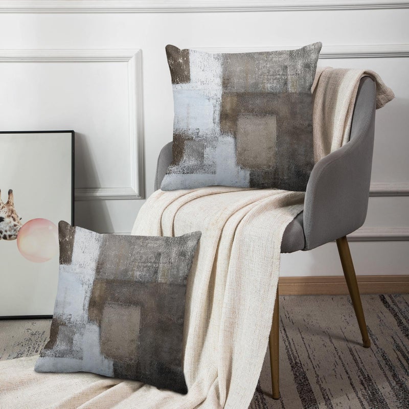 Emvency Set of 2 Brown White and Grey Throw Pillow Covers Modern Abstract Painting Decorative Pillow Cases Home Decor Standard Square 18x18 Inches Pillowcases - Image 2