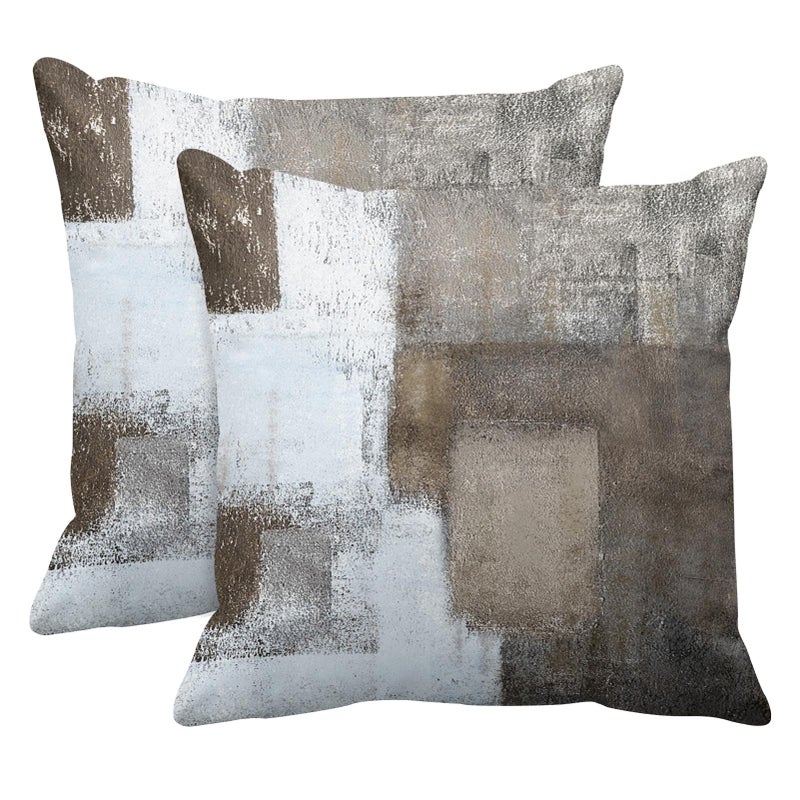 Emvency Set of 2 Brown White and Grey Throw Pillow Covers Modern Abstract Painting Decorative Pillow Cases Home Decor Standard Square 18x18 Inches Pillowcases - Image 1