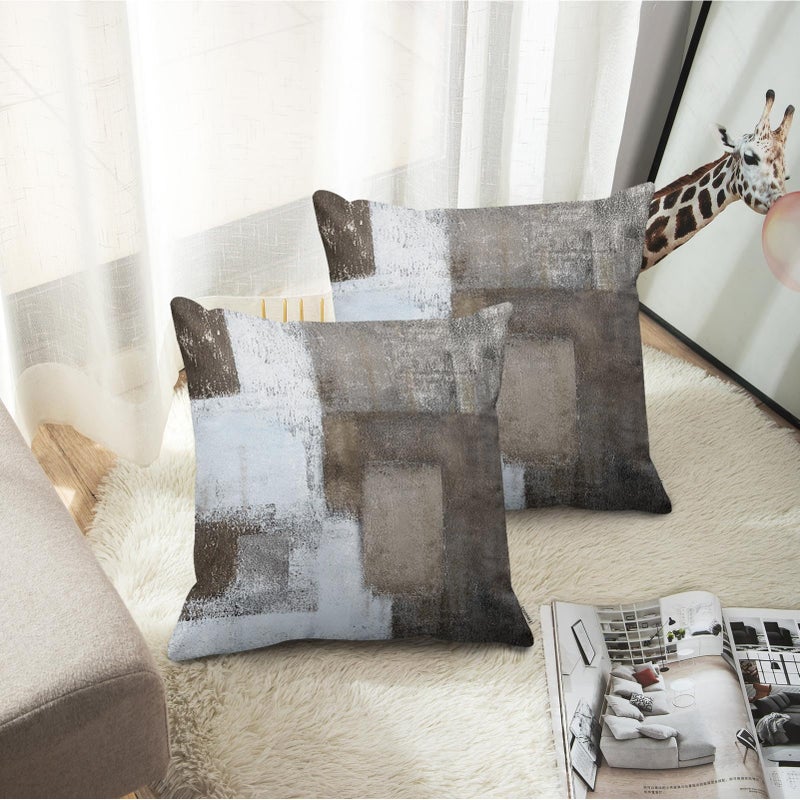 Emvency Set of 2 Brown White and Grey Throw Pillow Covers Modern Abstract Painting Decorative Pillow Cases Home Decor Standard Square 18x18 Inches Pillowcases - Image 3