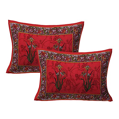 Ealth Kart Premium 100% Cotton Rajasthani Jaipuri Traditional King Size Double Bedsheet with 2 Pillow Covers (Red) - Image 2