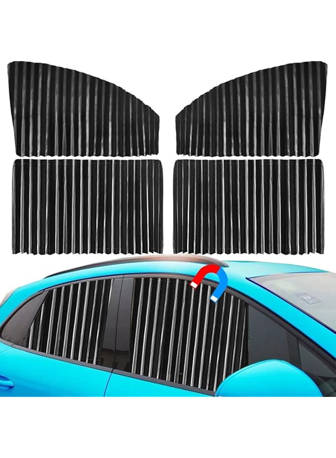 Car Window Shade Car Side Window Sun Shade Car Curtain Pleated Silky Uv Protection Privacy Baby Suction Magnetic (Black Opaque Front&Back 4Pcs) - Image 1