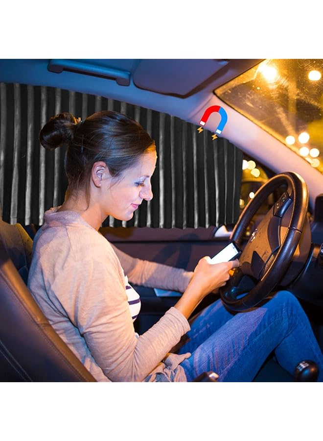 Car Window Shade Car Side Window Sun Shade Car Curtain Pleated Silky Uv Protection Privacy Baby Suction Magnetic (Black Opaque Front&Back 4Pcs) - Image 2