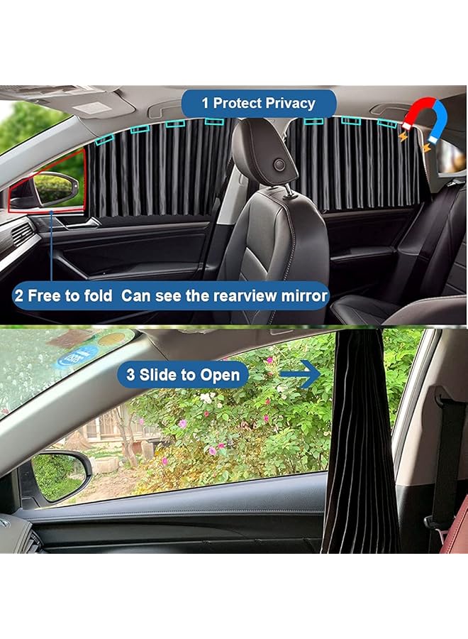 Car Window Shade Car Side Window Sun Shade Car Curtain Pleated Silky Uv Protection Privacy Baby Suction Magnetic (Black Opaque Front&Back 4Pcs) - Image 3