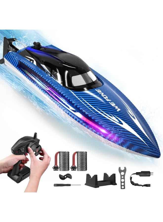 RC Boats for Adults, Remote Control Boat for Pools and Lakes, WF17 25+ KMH Fast RC Speed Boat with 7 LED Light Modes for Kids 8-12, Summer Toys for Boys Girls, 2 Batteries for 30-40 Mins, Blue - Image 1