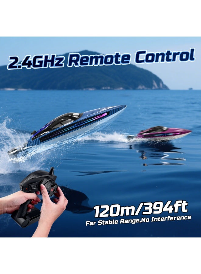 RC Boats for Adults, Remote Control Boat for Pools and Lakes, WF17 25+ KMH Fast RC Speed Boat with 7 LED Light Modes for Kids 8-12, Summer Toys for Boys Girls, 2 Batteries for 30-40 Mins, Blue - Image 3