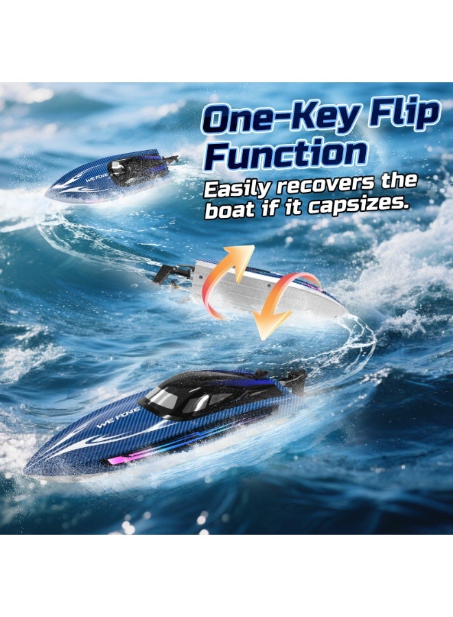 RC Boats for Adults, Remote Control Boat for Pools and Lakes, WF17 25+ KMH Fast RC Speed Boat with 7 LED Light Modes for Kids 8-12, Summer Toys for Boys Girls, 2 Batteries for 30-40 Mins, Blue - Image 5