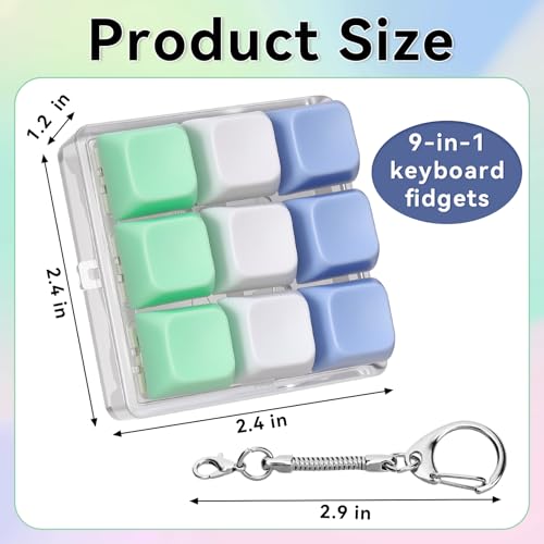 DEARIDAP Keyboard Fidget Toy 9in 1 Keyboard Keychain Push Bubble Sensory Fidget Toys Anxiety and Stress Relief Gifts for Children Adults Friends Blue White Green - Image 5