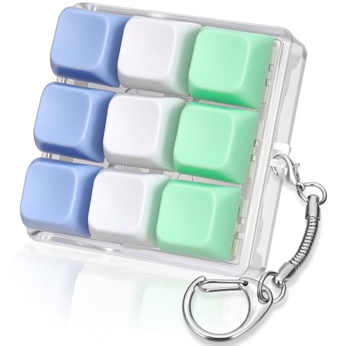DEARIDAP Keyboard Fidget Toy 9in 1 Keyboard Keychain Push Bubble Sensory Fidget Toys Anxiety and Stress Relief Gifts for Children Adults Friends Blue White Green - Image 1