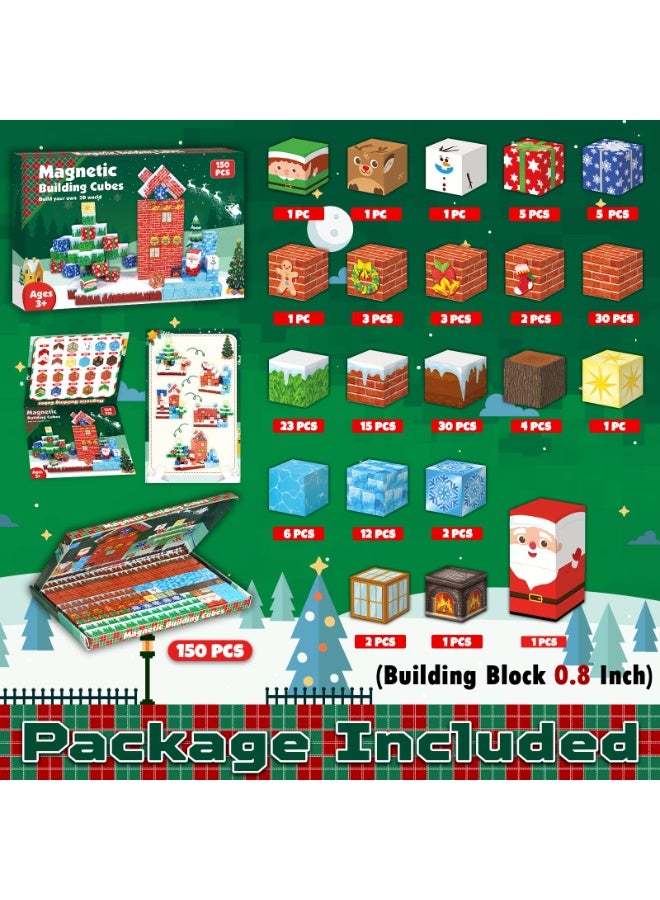 NIBEMINENT Christmas Magnetic Blocks - 150PCS Magnetic Building Blocks Magnet Cubes Stacking, STEM Montessori Sensory Toys for Kids Boys Girls Ages 3-5 6-8 Christmas Holiday Easter Birthday Gifts - Image 2