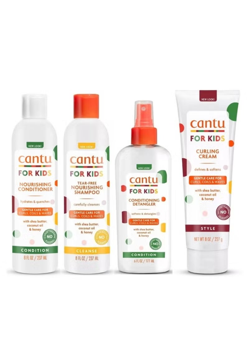 Cantu 4-Piece Nourishing Conditioner + Shampoo + Conditioning + Curling Cream Set for Kids Hair