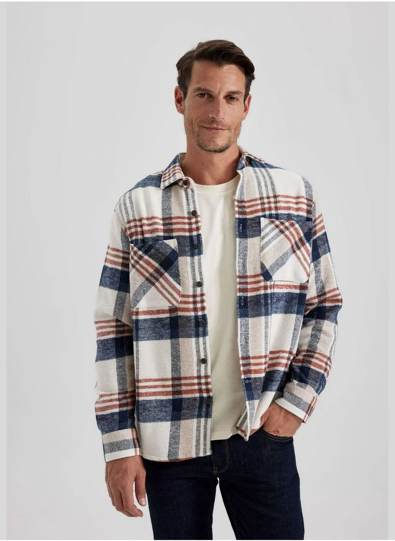 DeFacto Long Sleeve Check Patterned Shirt Jacket