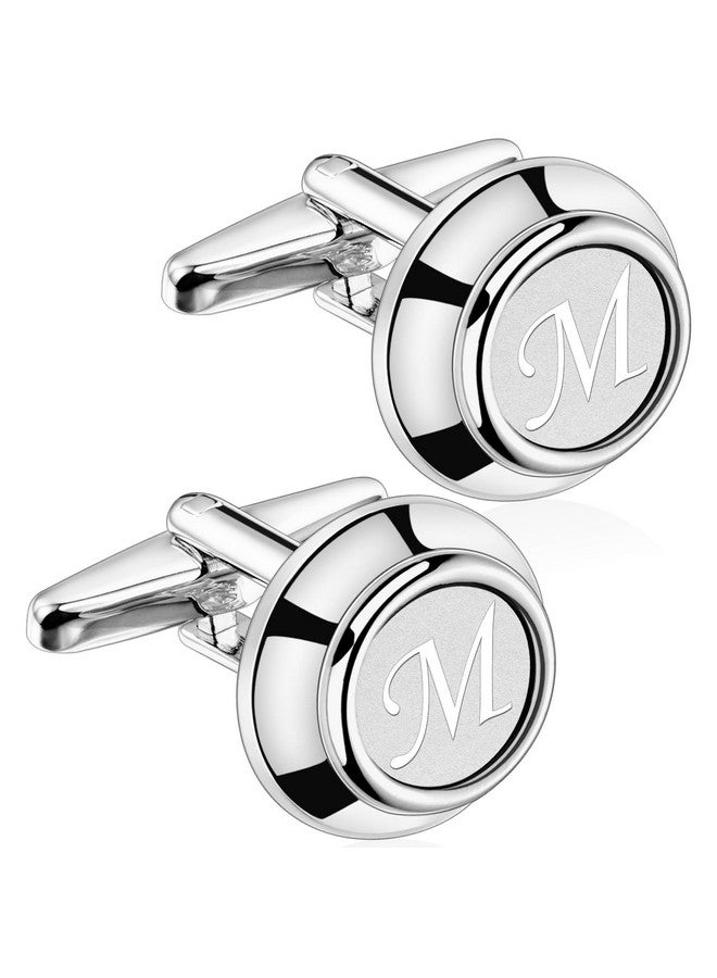 AMITER Mens Cufflinks With Initial A-Z, Classic Silver 26 Letters Cuff Links For Men Business Wedding Shirts - Image 1