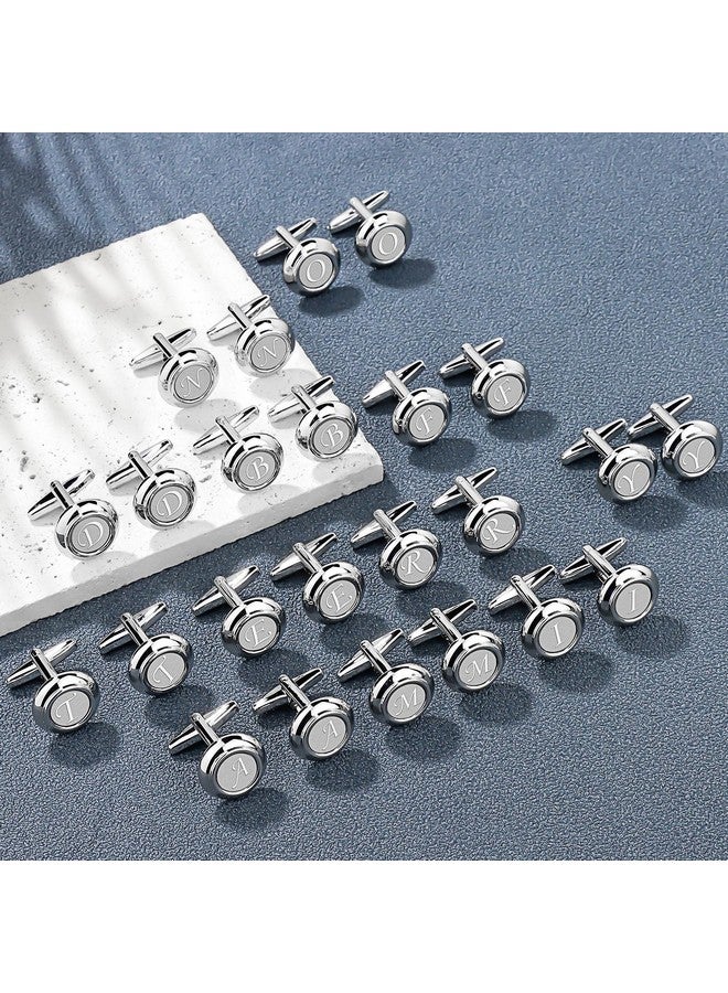 AMITER Mens Cufflinks With Initial A-Z, Classic Silver 26 Letters Cuff Links For Men Business Wedding Shirts - Image 4