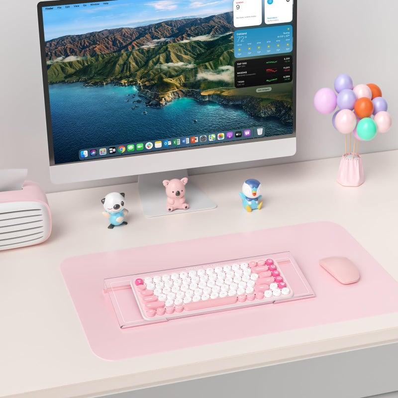Rulyyo Ergonomic Computer Keyboard Stand - 17 Inch Clear Acrylic Keyboard Riser for Desk Tilted Keyboard Holder Tray with Memo Board & Pink Non-Slip Strip for Home Office Easy Typing & Working - Image 3