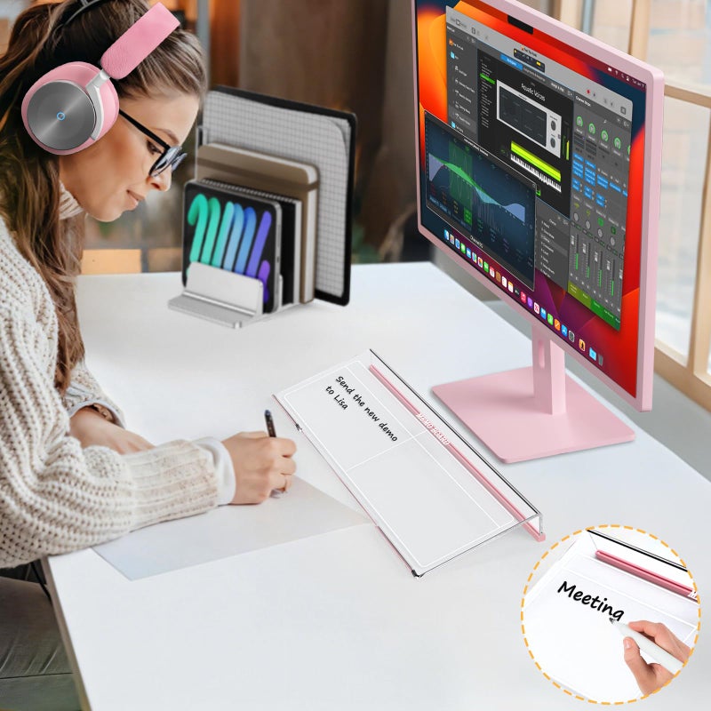 Rulyyo Ergonomic Computer Keyboard Stand - 17 Inch Clear Acrylic Keyboard Riser for Desk Tilted Keyboard Holder Tray with Memo Board & Pink Non-Slip Strip for Home Office Easy Typing & Working - Image 5
