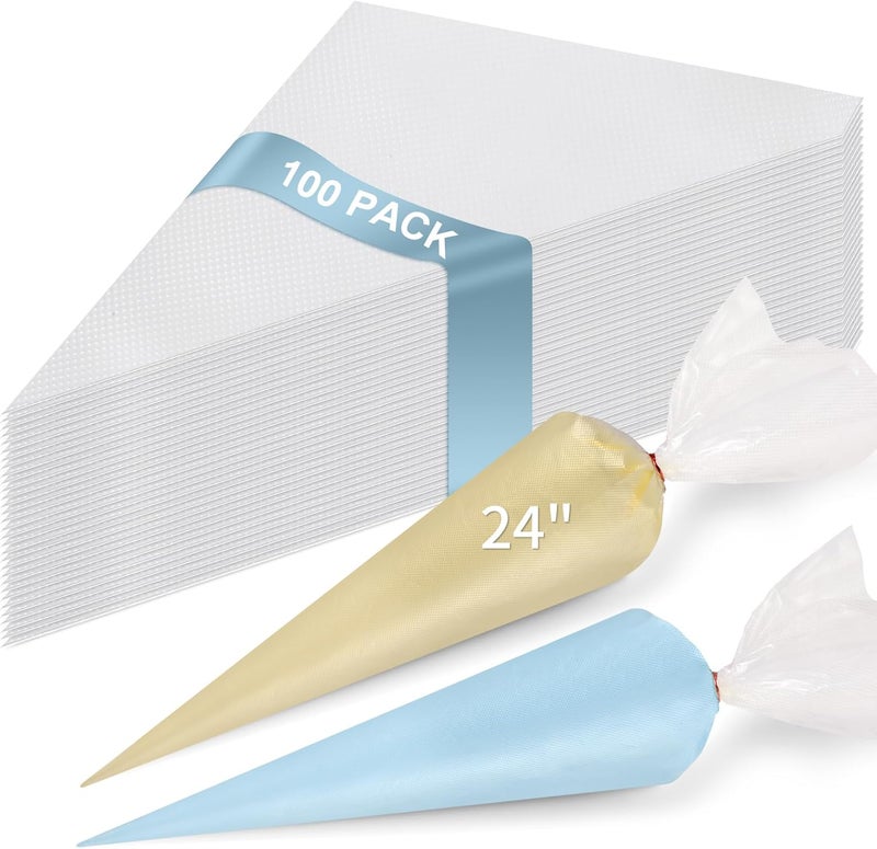 duskeep Store 24 Inch Extra Large Piping Bags Disposable, 100 Pieces Icing Bags, Tipless Piping Bags, Thickened Pastry Bags, Non-Slip & Anti-Burst, Frosting Piping Bags for Cakes Cookies Decoration - Image 1