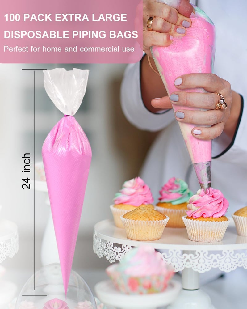 duskeep Store 24 Inch Extra Large Piping Bags Disposable, 100 Pieces Icing Bags, Tipless Piping Bags, Thickened Pastry Bags, Non-Slip & Anti-Burst, Frosting Piping Bags for Cakes Cookies Decoration - Image 2