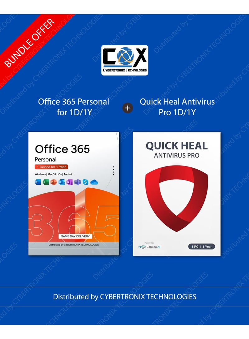 Quick Heal Office 365 Personal | 1 Year Subscription for 1 Device + Quick Heal Antivirus Pro for 1 Window Device 1 Year | Digital Subscription | SAME DAY DELIVERY - Image 1