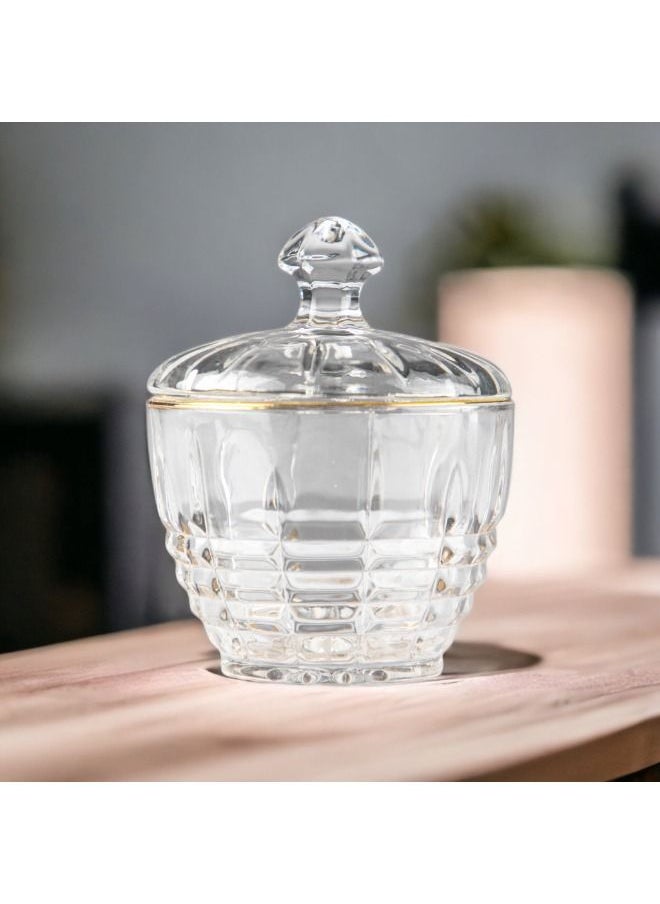 Soleter Sugar Pot With Gold Rim On Top Sugar Bowl with Lid Dustproof Crystal Glass Sugar Bowl Coffee Cube Sugar Bowl Household Candy Dried Fruit Transparent Jar Salt Container 110mm/Ф85-50mm  - Image 1