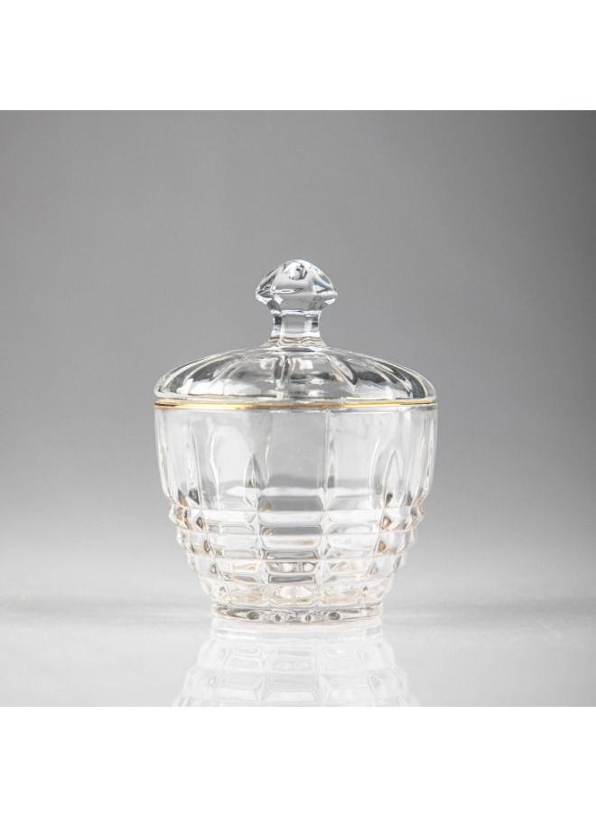 Soleter Sugar Pot With Gold Rim On Top Sugar Bowl with Lid Dustproof Crystal Glass Sugar Bowl Coffee Cube Sugar Bowl Household Candy Dried Fruit Transparent Jar Salt Container 110mm/Ф85-50mm  - Image 2