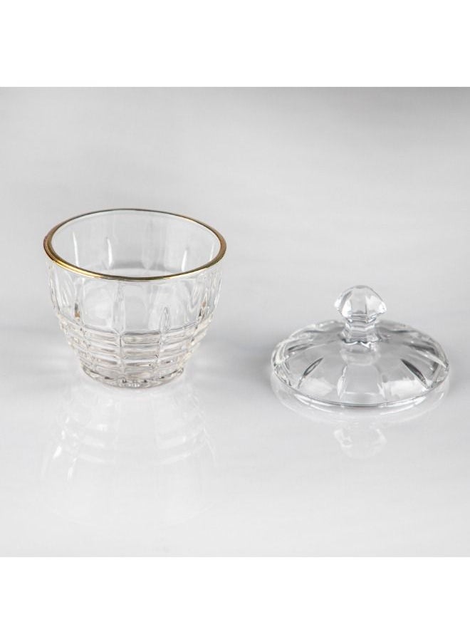 Soleter Sugar Pot With Gold Rim On Top Sugar Bowl with Lid Dustproof Crystal Glass Sugar Bowl Coffee Cube Sugar Bowl Household Candy Dried Fruit Transparent Jar Salt Container 110mm/Ф85-50mm  - Image 3