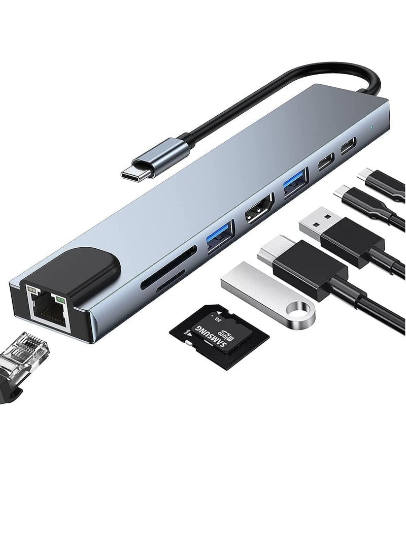 Loquat USB C Hub, 8 in 1 Type C Hub Multiport Adapter with 4K HDMI, PD Power Delivery, USB-C, Ethernet, 2 USB, SD/TF Card Reader Compatible with Mac Book Pro XPS and More Type C Devices - Image 1