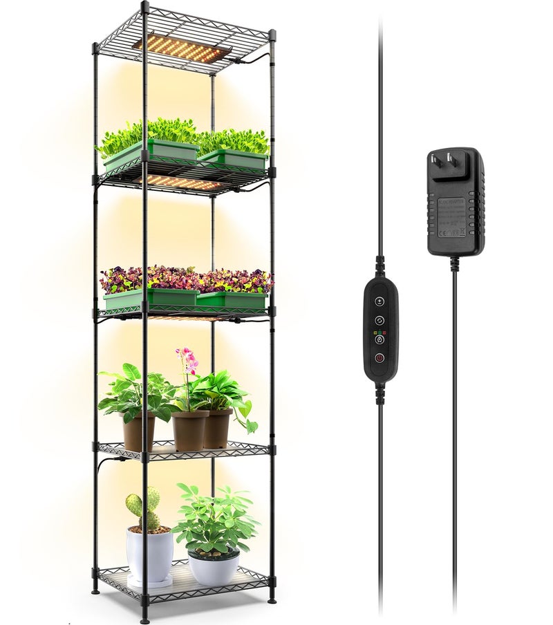 Barrina CX83 Plant Shelf with Grow Light, 5-Tier, Plant Stand with 10W Ultra-Thin Grow Light Panels for Hydroponics, Seedlings, Succulents, Flowers, Veg, 3/6/12h Timer, 15.7" L x 11.8" W x 59.1" H - Image 1