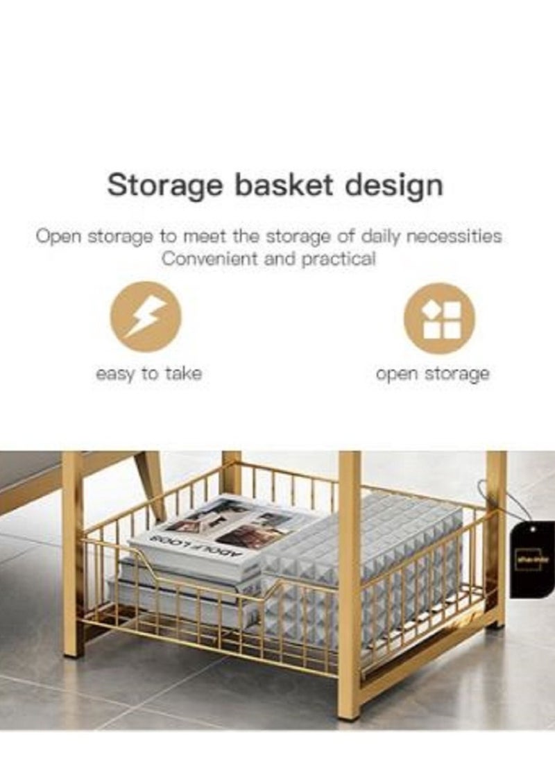 إيه جي دي طقم طاولة قهوة، قطعتين، طاولة جانبية مع سلة تخزين سفلية ، تصميم رخامي عصري  لغرفة المعيشة - Image 3