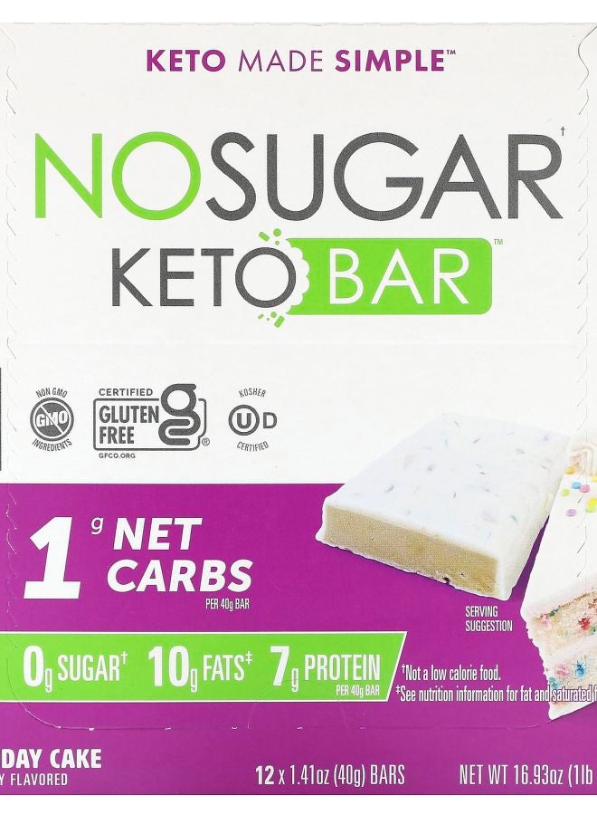 NO SUGAR COMPANY Keto Bar Birthday Cake 12 Bars 1.41 oz (40 g) Each 