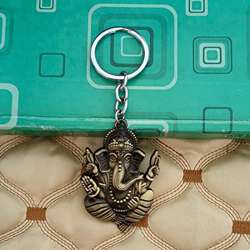 M Men Style Hindu God of Beginnings Lord Shree Ganesh Shiva' Son Locket with Chain Green Zinc Metal 00 Keychain and Keyring Gift for Men and Women - Image 3