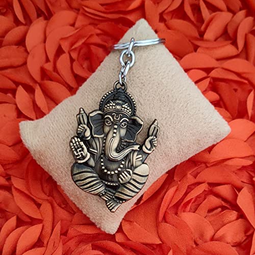 M Men Style Hindu God of Beginnings Lord Shree Ganesh Shiva' Son Locket with Chain Green Zinc Metal 00 Keychain and Keyring Gift for Men and Women - Image 4