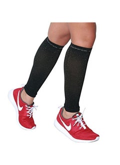 Calf Sleeves - #1 Compression Leg Sleeve for Runners - Men and Women Shin Sleeves (Black with Copper Yarn, Small/Medium)