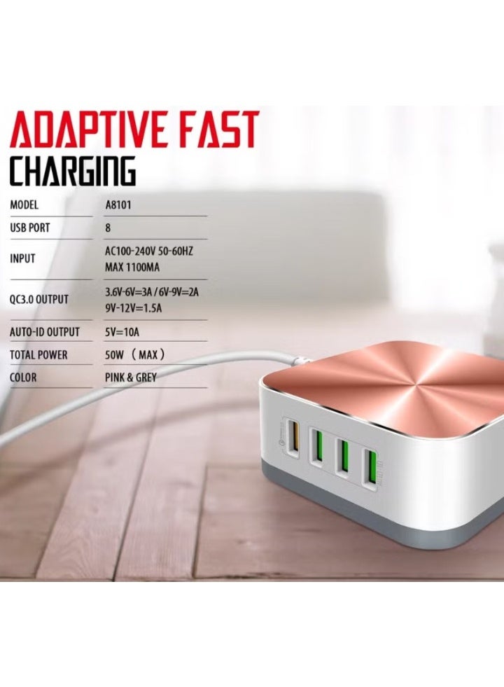 REBENUO 50W Fast charing 8 USB QC3.0 Ports 10A desktop quick charger - Image 2