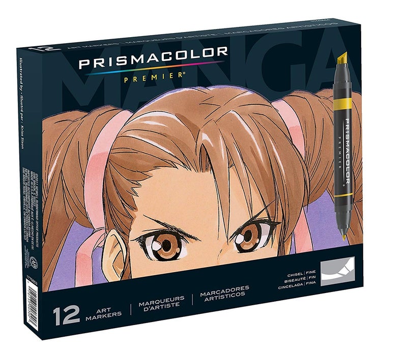 Prismacolor Premier Double-Ended Art Markers Fine And Chisel Tip Manga Colors Adult Coloring 12 Pack - Image 1