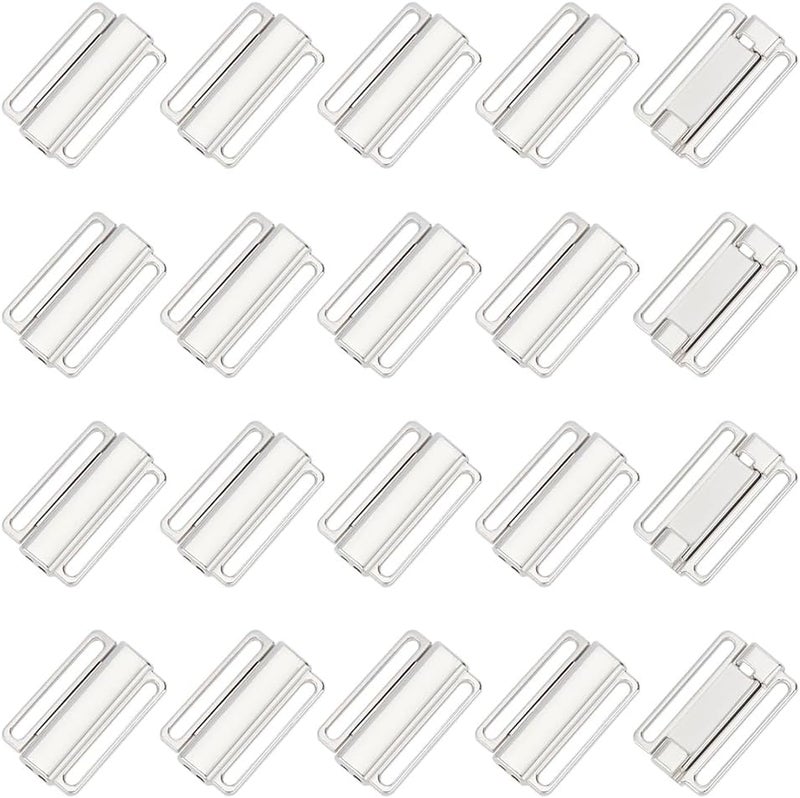 klarako 20pcs Metal Bra Strap Hooks, Alloy Bikini Clips Bra Clasp Replacement Part for Lingerie Front Closure, Platinum - Image 1