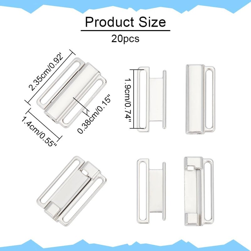 klarako 20pcs Metal Bra Strap Hooks, Alloy Bikini Clips Bra Clasp Replacement Part for Lingerie Front Closure, Platinum - Image 2