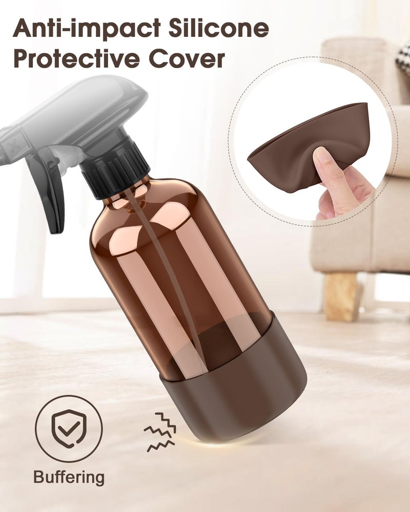 Bontip Glass Spray Bottle with Silicone Sleeve Protection, Amber Glass Spray Bottle Set for Window Cleaner Aromatherapy Facial Hydration Watering Flowers Hair Care 2 Pack/8 oz (Black & Brown) - Image 4
