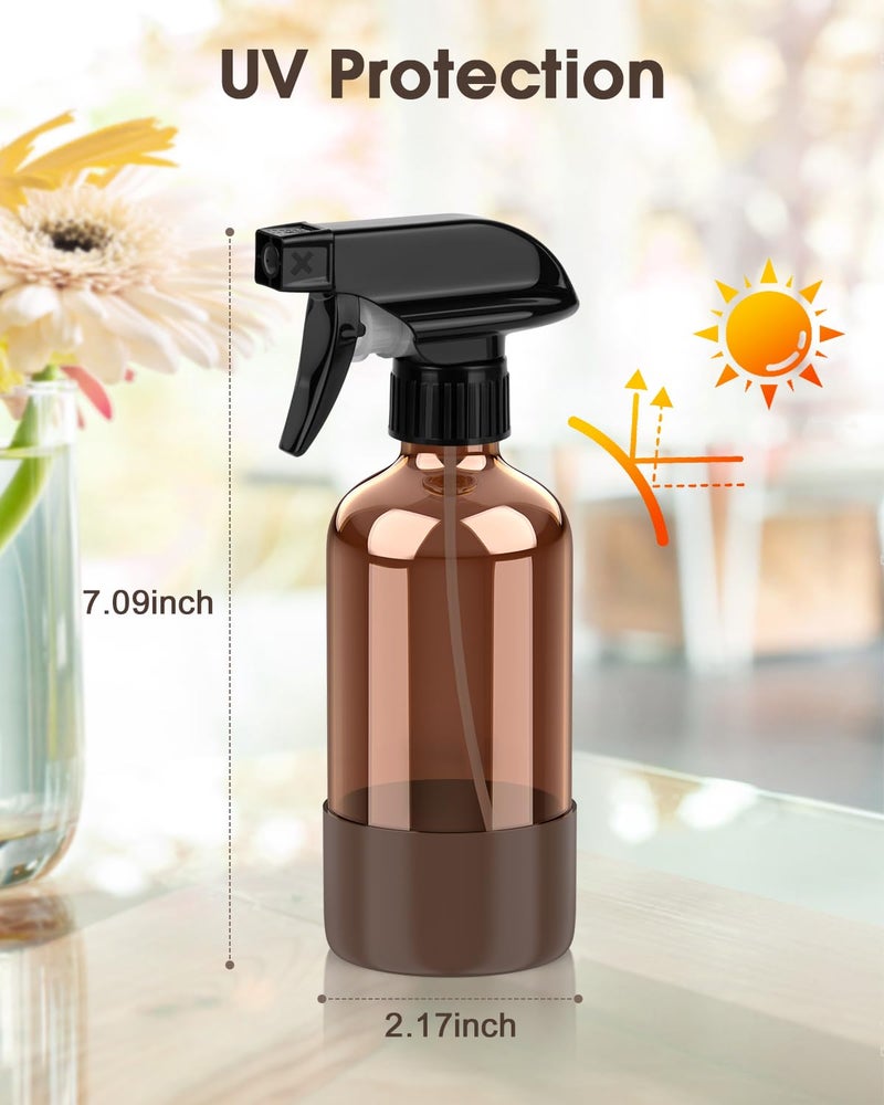 Bontip Glass Spray Bottle with Silicone Sleeve Protection, Amber Glass Spray Bottle Set for Window Cleaner Aromatherapy Facial Hydration Watering Flowers Hair Care 2 Pack/8 oz (Black & Brown) - Image 3