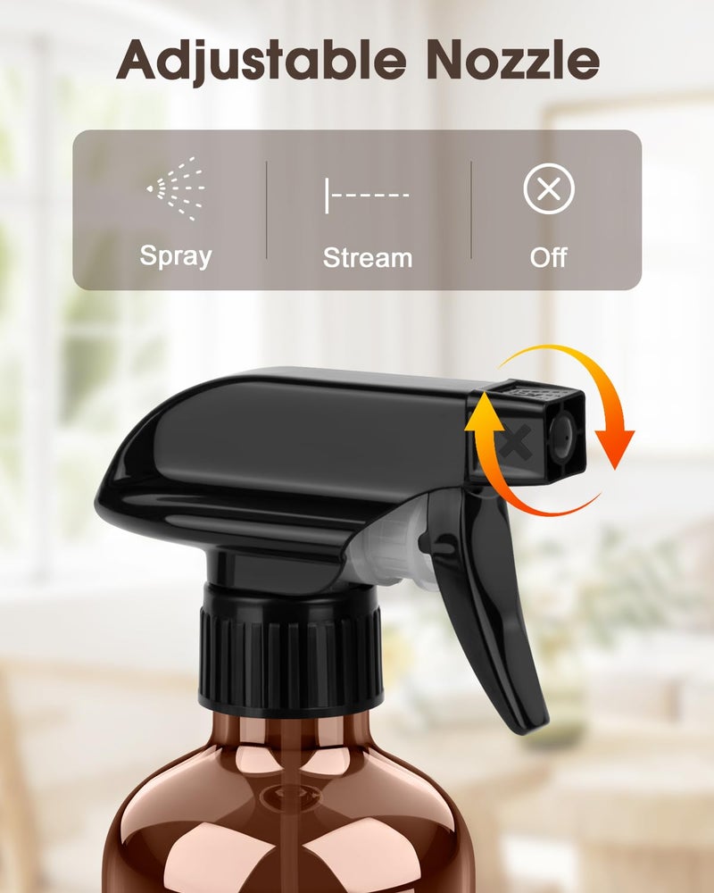 Bontip Glass Spray Bottle with Silicone Sleeve Protection, Amber Glass Spray Bottle Set for Window Cleaner Aromatherapy Facial Hydration Watering Flowers Hair Care 2 Pack/8 oz (Black & Brown) - Image 2