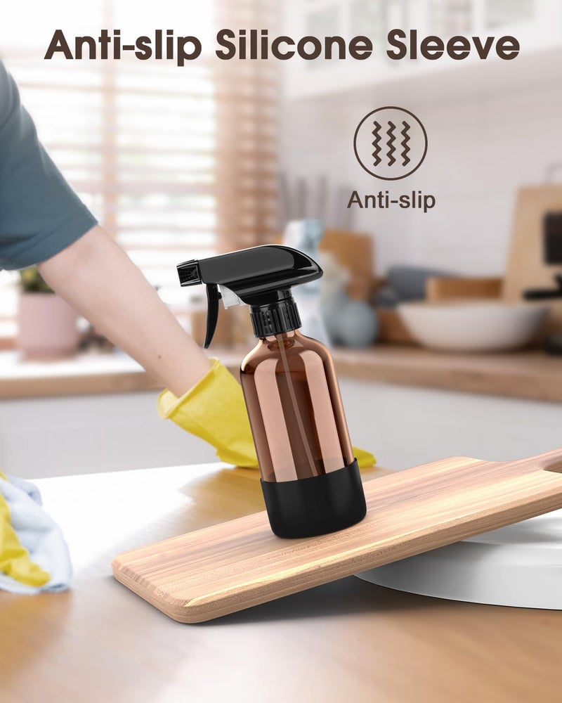 Bontip Glass Spray Bottle with Silicone Sleeve Protection, Amber Glass Spray Bottle Set for Window Cleaner Aromatherapy Facial Hydration Watering Flowers Hair Care 2 Pack/8 oz (Black & Brown) - Image 5