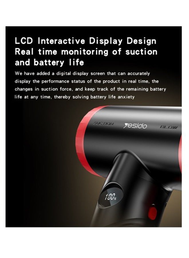 Yesido 2-in-1 Wireless Handheld Vacuum Cleaner and Air Blower, Up to 6900Pa – For Car and Home – Black & Red - Image 5