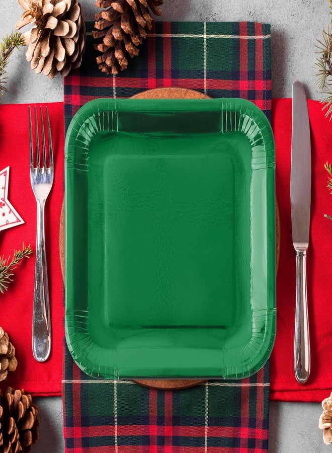JarThenaAMCS 100Pcs Christmas Red Green Square Paper Plates 9 Inch Metallic Foil Plates Merry Christmas Disposable Plates for Xmas Winter Party Tableware Supplies - Image 4